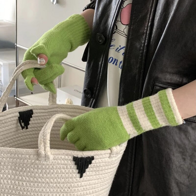 Ružičaste pletene rukavice s zaslonom osjetljivim na dodir Ženske zimske rukavice Tople prugaste rukavice Jednobojne pahuljaste duge rukavice Muške Harajuku rukavice za žene