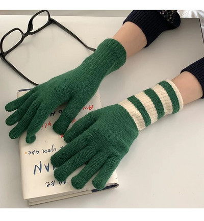 Ružičaste pletene rukavice s zaslonom osjetljivim na dodir Ženske zimske rukavice Tople prugaste rukavice Jednobojne pahuljaste duge rukavice Muške Harajuku rukavice za žene
