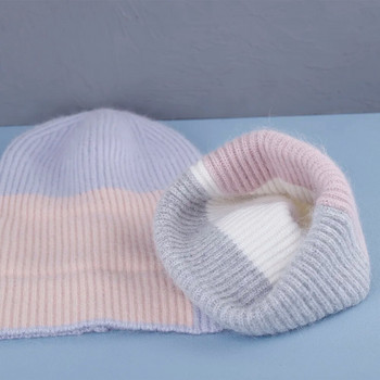 Χειμερινό καπέλο 2023 Rabbit Fur for Women Beanies Μαλακό ζεστό χνουδωτό ροζ πλεκτό καπέλο Angora Skullies Beanies για δωρεάν αποστολή