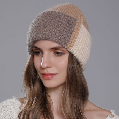 Χειμερινό καπέλο 2023 Rabbit Fur for Women Beanies Μαλακό ζεστό χνουδωτό ροζ πλεκτό καπέλο Angora Skullies Beanies για δωρεάν αποστολή