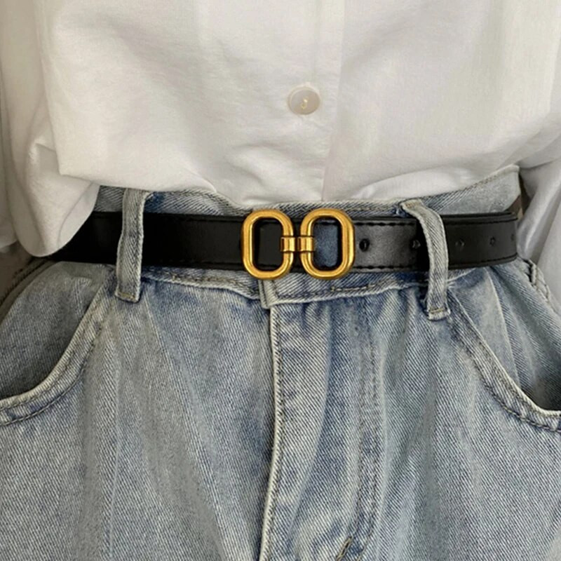 Zlatni, brončani geometrijski kopči, metalni remen s kopčom za žene, jednobojni, tanki PU kožni remeni, traperice, hlače, divlji ukrasni pojas
