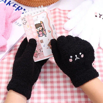 Сладки прости плетени ръкавици Усмивка на мечка плюс кадифени ръкавици с цял пръст Дамски ръкавици Вълнени ръкавици без ръкави Ръкавици със сензорен екран
