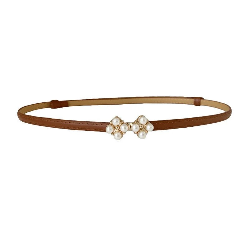 Jostas kleita Vienkārša, daudzpusīga modes sieviešu ādas josta, plāna, šaura, regulējama pērļu sprādze, jostasvietas kleitas aksesuāri