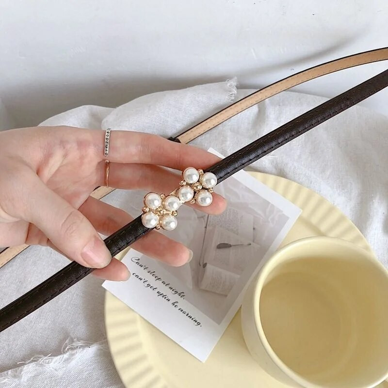 Jostas kleita Vienkārša, daudzpusīga modes sieviešu ādas josta, plāna, šaura, regulējama pērļu sprādze, jostasvietas kleitas aksesuāri