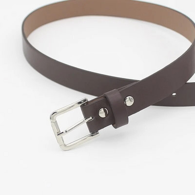 Jaunas modes, vispiemērotākās plānas jostas sieviešu studentu džinsi, melni apdares jostas tapas kvadrātveida sprādzes PU jostasvieta