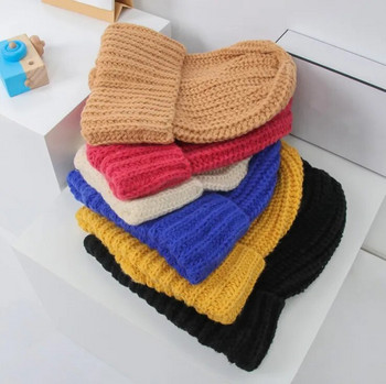 Κορεατικό αντιανεμικό καπέλο Χειμερινό μονόχρωμο χοντρό μάλλινο καπέλα για γυναικεία καπέλα σκι Slouchy καπέλο κρανίο χειμωνιάτικο μαλλί Ζεστά καπάκια ζεστά φασόλια