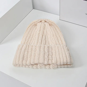 Κορεατικό αντιανεμικό καπέλο Χειμερινό μονόχρωμο χοντρό μάλλινο καπέλα για γυναικεία καπέλα σκι Slouchy καπέλο κρανίο χειμωνιάτικο μαλλί Ζεστά καπάκια ζεστά φασόλια