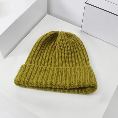 Korejski šešir otporan na vjetar, zimske, jednobojne, debele vunene kape za žene Skijaške kape s nagnutom kapom Skull, zimske vunene tople kape, tople kape