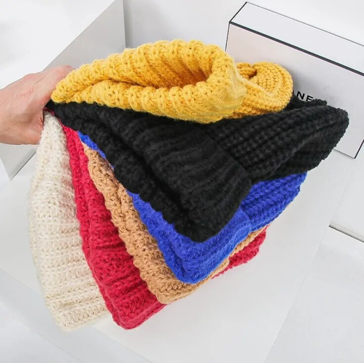 Korejski šešir otporan na vjetar, zimske, jednobojne, debele vunene kape za žene Skijaške kape s nagnutom kapom Skull, zimske vunene tople kape, tople kape