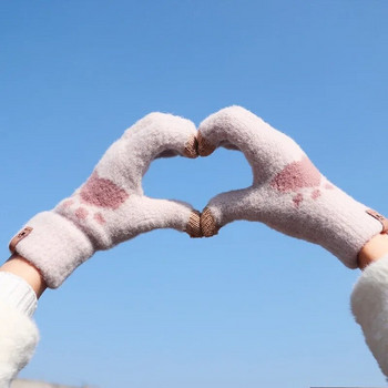 Μόδα γάντια εκτύπωσης ποδιών γάτας Κινητό τηλέφωνο Οθόνη αφής πλεκτά γάντια Χειμερινά χοντρά & ζεστά μαλακά χνουδωτά γάντια για ενήλικες Ανδρικά γυναικεία