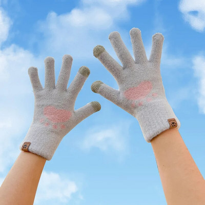 Modne rukavice s otisnutim mačjim šapama Mobilni telefon Pletene rukavice s ekranom osjetljivim na dodir Zimske debele i tople meke pahuljaste rukavice za odrasle Muške žene