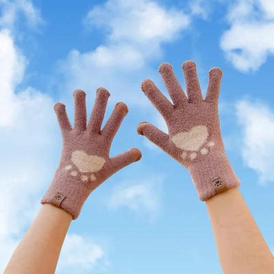 Modne rukavice s otisnutim mačjim šapama Mobilni telefon Pletene rukavice s ekranom osjetljivim na dodir Zimske debele i tople meke pahuljaste rukavice za odrasle Muške žene