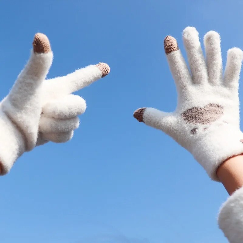 Modne rukavice s otisnutim mačjim šapama Mobilni telefon Pletene rukavice s ekranom osjetljivim na dodir Zimske debele i tople meke pahuljaste rukavice za odrasle Muške žene