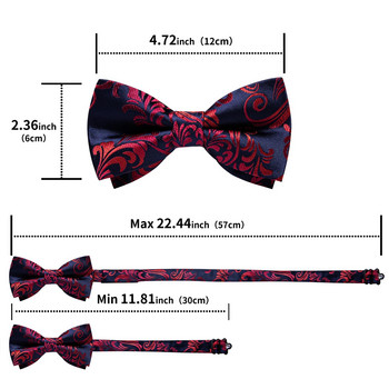 Модни червени сини флорални папийонки за мъже Копринени предварително вързани регулируеми вратовръзки, копчета за ръкавели, брошка, игла, 5бр. Комплект мъжки пеперуди, възел за вратовръзка