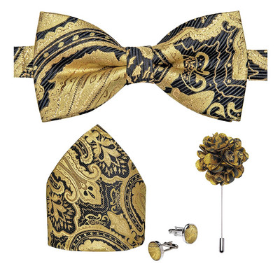 Modne crveno plave cvjetne leptir mašne za muškarce Svilene unaprijed vezane podesive kravate Dugmad za manžete Broš Igla Set od 5 komada Muški leptir čvor kravate