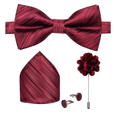 Modne crveno plave cvjetne leptir mašne za muškarce Svilene unaprijed vezane podesive kravate Dugmad za manžete Broš Igla Set od 5 komada Muški leptir čvor kravate