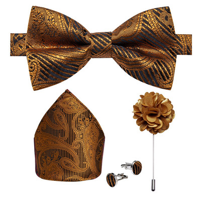 Modne crveno plave cvjetne leptir mašne za muškarce Svilene unaprijed vezane podesive kravate Dugmad za manžete Broš Igla Set od 5 komada Muški leptir čvor kravate