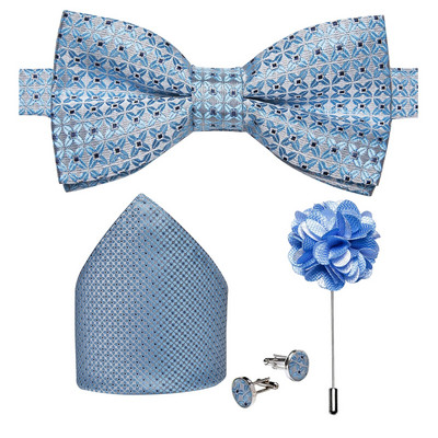 Modne crveno plave cvjetne leptir mašne za muškarce Svilene unaprijed vezane podesive kravate Dugmad za manžete Broš Igla Set od 5 komada Muški leptir čvor kravate