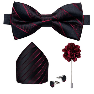 Modne crveno plave cvjetne leptir mašne za muškarce Svilene unaprijed vezane podesive kravate Dugmad za manžete Broš Igla Set od 5 komada Muški leptir čvor kravate