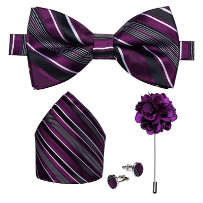 Modne crveno plave cvjetne leptir mašne za muškarce Svilene unaprijed vezane podesive kravate Dugmad za manžete Broš Igla Set od 5 komada Muški leptir čvor kravate