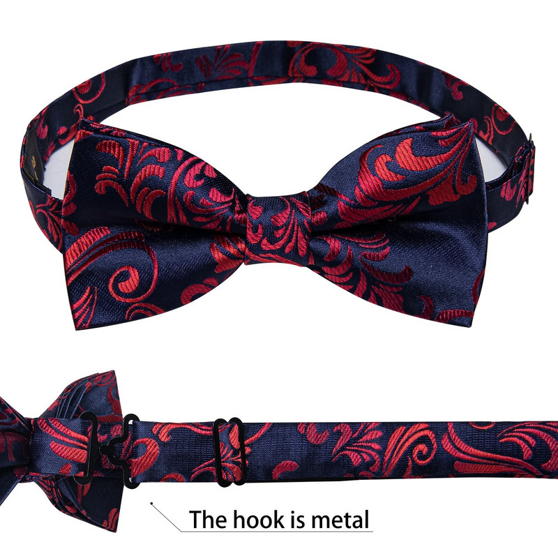 Modne crveno plave cvjetne leptir mašne za muškarce Svilene unaprijed vezane podesive kravate Dugmad za manžete Broš Igla Set od 5 komada Muški leptir čvor kravate