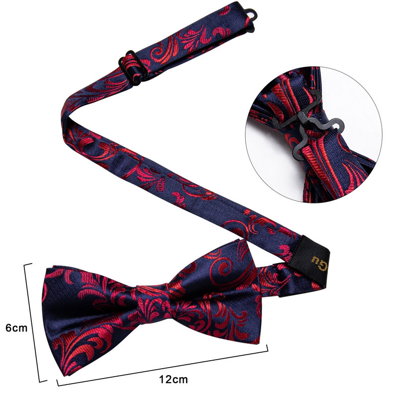 Modne crveno plave cvjetne leptir mašne za muškarce Svilene unaprijed vezane podesive kravate Dugmad za manžete Broš Igla Set od 5 komada Muški leptir čvor kravate