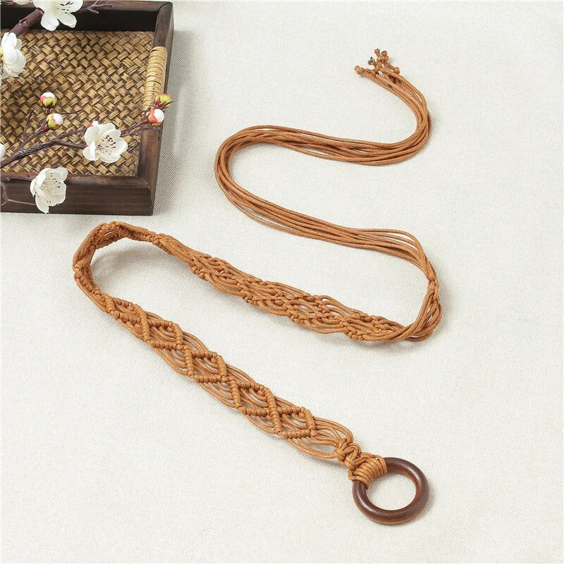 Ručno izrađeni lanac oko struka Elegantni ženski tkani remen za žene Etnički stil Voštani konopac Dekoracija haljine s resicama Remeni za djevojke Boemski