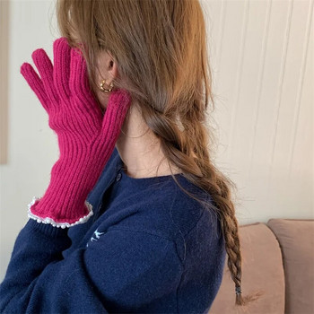 Γυναικεία χειμωνιάτικα πλεκτά γάντια με δαντέλα πλεκτά με οθόνη αφής λευκά γάντια αντιανεμικά πιο ζεστά γάντια γυναικεία γάντια σκι για γυναίκες