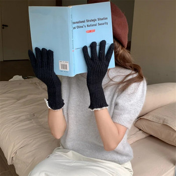 Зимни дамски плетени ръкавици с перлена дантела Сензорен екран Бели ръкавици Ветроустойчиви топли уплътнени ръкавици Дамски ски ръкавици за жени
