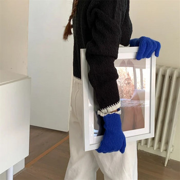 Зимни дамски плетени ръкавици с перлена дантела Сензорен екран Бели ръкавици Ветроустойчиви топли уплътнени ръкавици Дамски ски ръкавици за жени