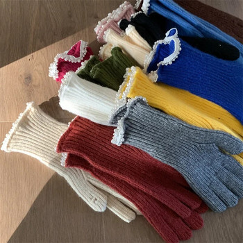 Γυναικεία χειμωνιάτικα πλεκτά γάντια με δαντέλα πλεκτά με οθόνη αφής λευκά γάντια αντιανεμικά πιο ζεστά γάντια γυναικεία γάντια σκι για γυναίκες