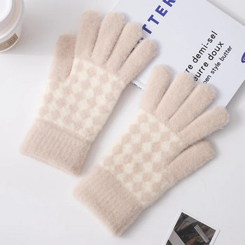 Γυναικείο μοτίβο πλέγματος πλεκτό χειμερινά γάντια αφής ζεστά θερμικά μαλακά άνετα γούνα κουνελιού ελαστικά γυναικεία γάντια εξωτερικού χώρου