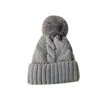 Νέο χειμωνιάτικο καπέλο πλεξίματος Twist για Γυναικεία Γούνα Πομπον Χοντρό βελούδινο καπέλο Beanie μονόχρωμο Γυναικείο ζεστό σκι Snow Skullies Beanies