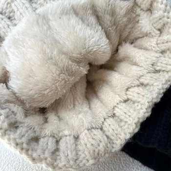 Νέο χειμωνιάτικο καπέλο πλεξίματος Twist για Γυναικεία Γούνα Πομπον Χοντρό βελούδινο καπέλο Beanie μονόχρωμο Γυναικείο ζεστό σκι Snow Skullies Beanies