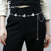 Shiny Butterfly Rhinestones jostasvieta plāna josta sievietēm Modes regulējama metāla vidukļa siksna Punk slaidas ķermeņa ķēdes kleitas dekors