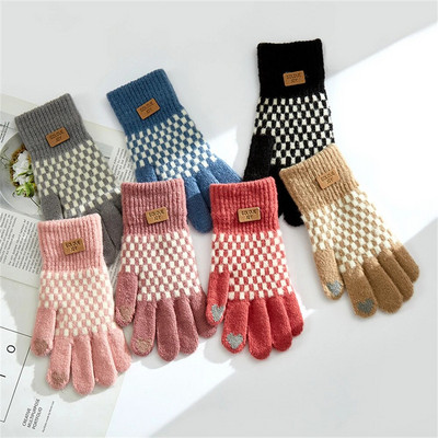 Дамски сладки пръсти зимни затоплящи удебелени незамръзващи плетени вълнени ръкавици ST-1832