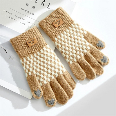 Moteriškos mielos pirštinės žiemai šildančios storinamos nuo užšalimo megztos vilnonės pirštinės ST-1832