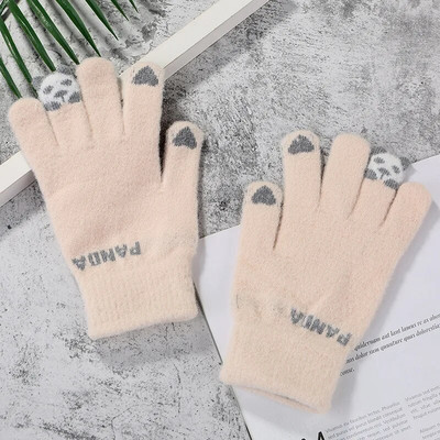 Vunene ženske modne rukavice Pleteni slatki medo Plišane rastezljive rukavice Zaslon osjetljiv na dodir Zimske tople rukavice