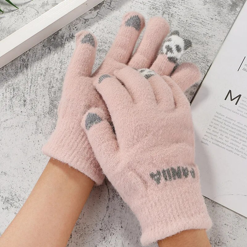 Vunene ženske modne rukavice Pleteni slatki medo Plišane rastezljive rukavice Zaslon osjetljiv na dodir Zimske tople rukavice