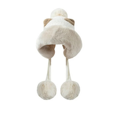 Zimske slatke tople pletene kape za žene Crtane mačje uši Dvije lopte Kapa s naušnicama Plišana pahuljasta deblja topla krznena kapa kapa Ženska