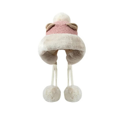 Zimske slatke tople pletene kape za žene Crtane mačje uši Dvije lopte Kapa s naušnicama Plišana pahuljasta deblja topla krznena kapa kapa Ženska