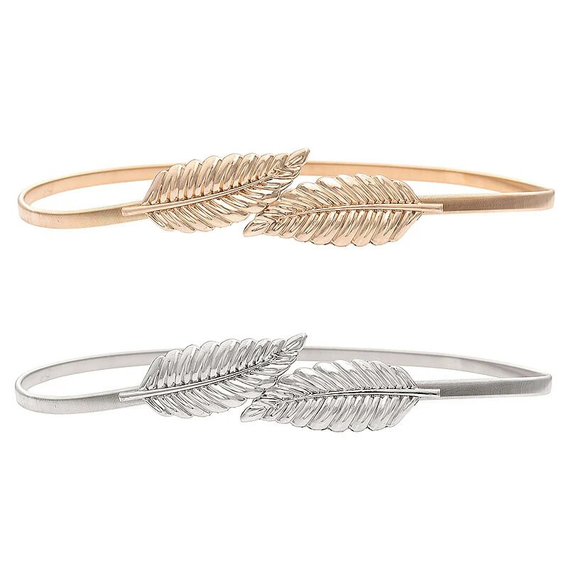 Naujos lapo formos diržai mergaitei Moteriškas auksinis sidabro lapų elastingas metalinis tamprus aukšto juosmens juostos vestuvinė suknelė