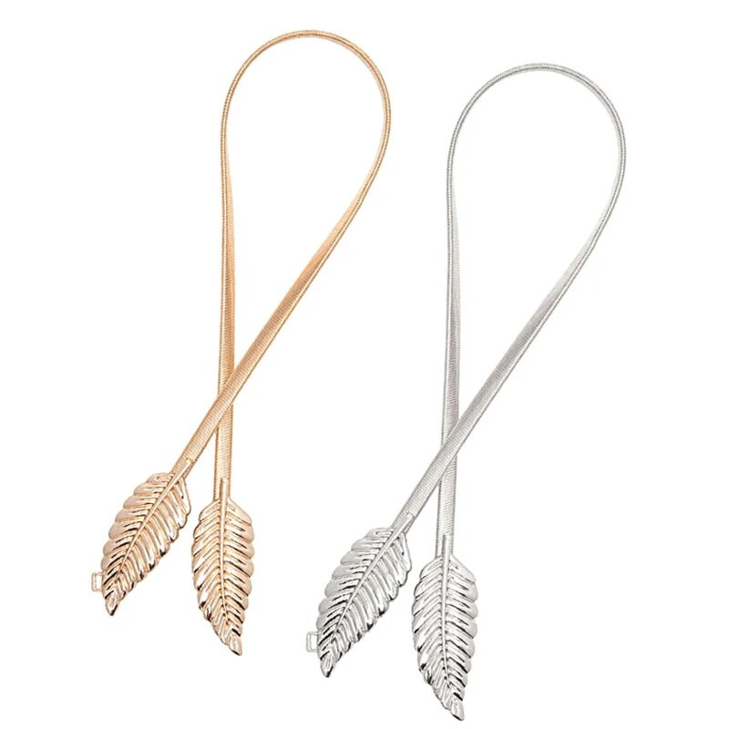 Naujos lapo formos diržai mergaitei Moteriškas auksinis sidabro lapų elastingas metalinis tamprus aukšto juosmens juostos vestuvinė suknelė