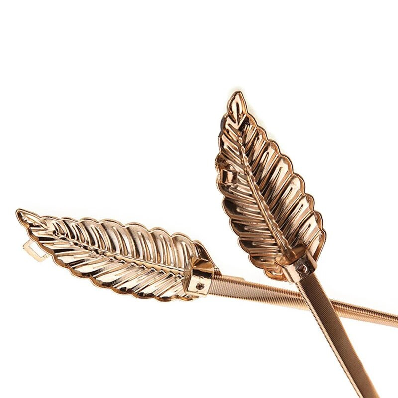 Naujos lapo formos diržai mergaitei Moteriškas auksinis sidabro lapų elastingas metalinis tamprus aukšto juosmens juostos vestuvinė suknelė