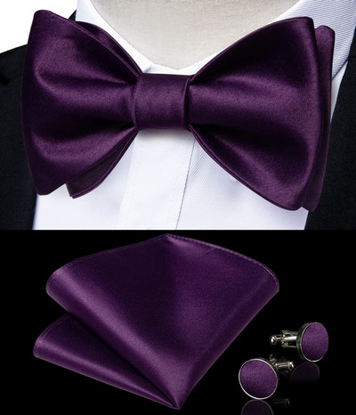 Selyem luxus lila férfi önkötő csokornyakkendő Hanky mandzsettagombos öltöny szett Esküvői csokornyakkendő a vőlegénynek Pillangócsomó Férfinak Ünnepi ajándék