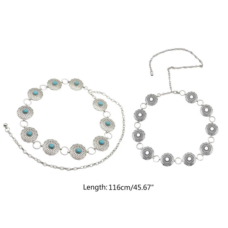 Concho lančić Remen za žene Lanac oko struka Jean remen Trbušni lanac za haljinu Western tirkizni remen Tirkizni lanac oko struka