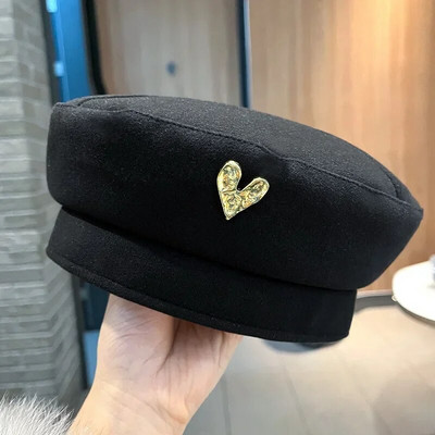 Retro Sieviešu Vilnas Sirds Māksliniece Berete Rudens Ziemas Temperaments Eleganta franču vilnas gleznotāja cepure Sieviešu Vispārpiemērots Siltas beretes cepures