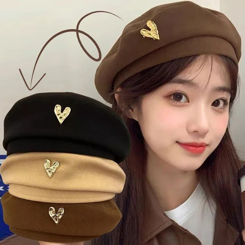 Retro Sieviešu Vilnas Sirds Māksliniece Berete Rudens Ziemas Temperaments Eleganta franču vilnas gleznotāja cepure Sieviešu Vispārpiemērots Siltas beretes cepures