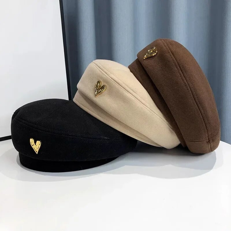 Retro Sieviešu Vilnas Sirds Māksliniece Berete Rudens Ziemas Temperaments Eleganta franču vilnas gleznotāja cepure Sieviešu Vispārpiemērots Siltas beretes cepures