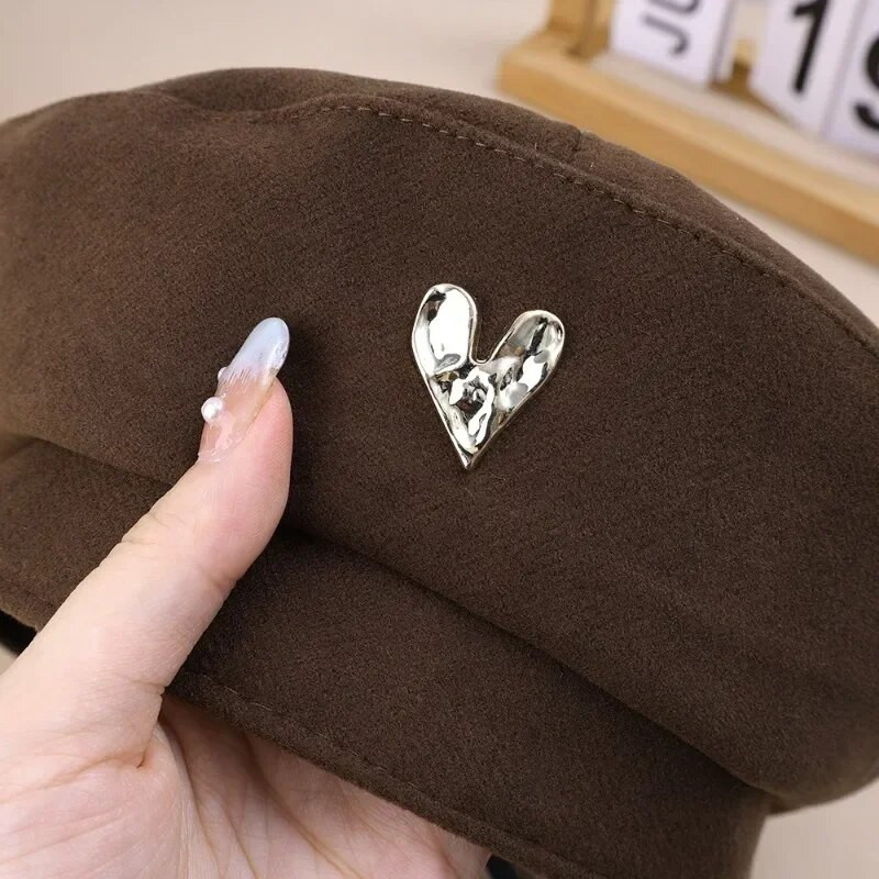 Retro Sieviešu Vilnas Sirds Māksliniece Berete Rudens Ziemas Temperaments Eleganta franču vilnas gleznotāja cepure Sieviešu Vispārpiemērots Siltas beretes cepures